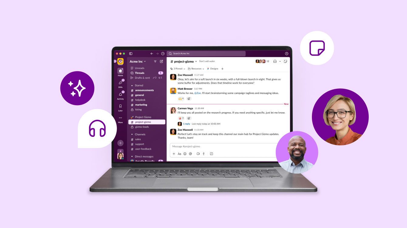 Laptop with Slack app open representing Slack is the platform for work