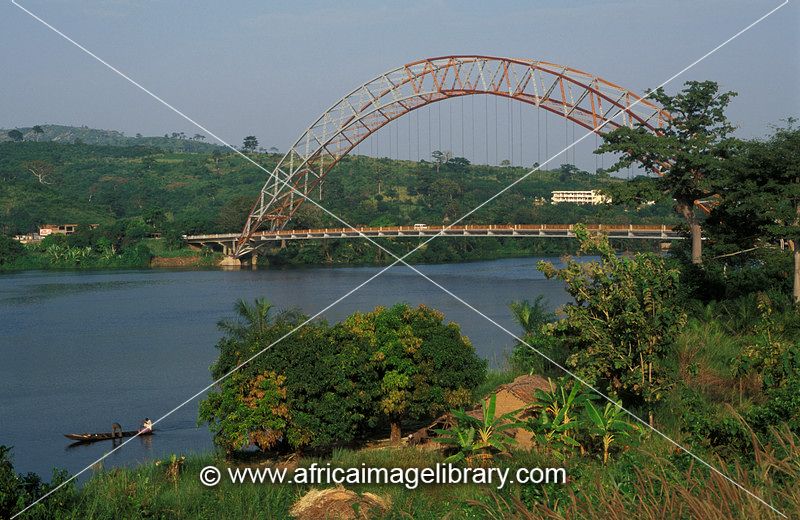 Suspension bridge over the Lower Volta river, Akosombo, Ghana