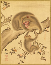 Japanese silk painting of monkeys by Mori Sosen