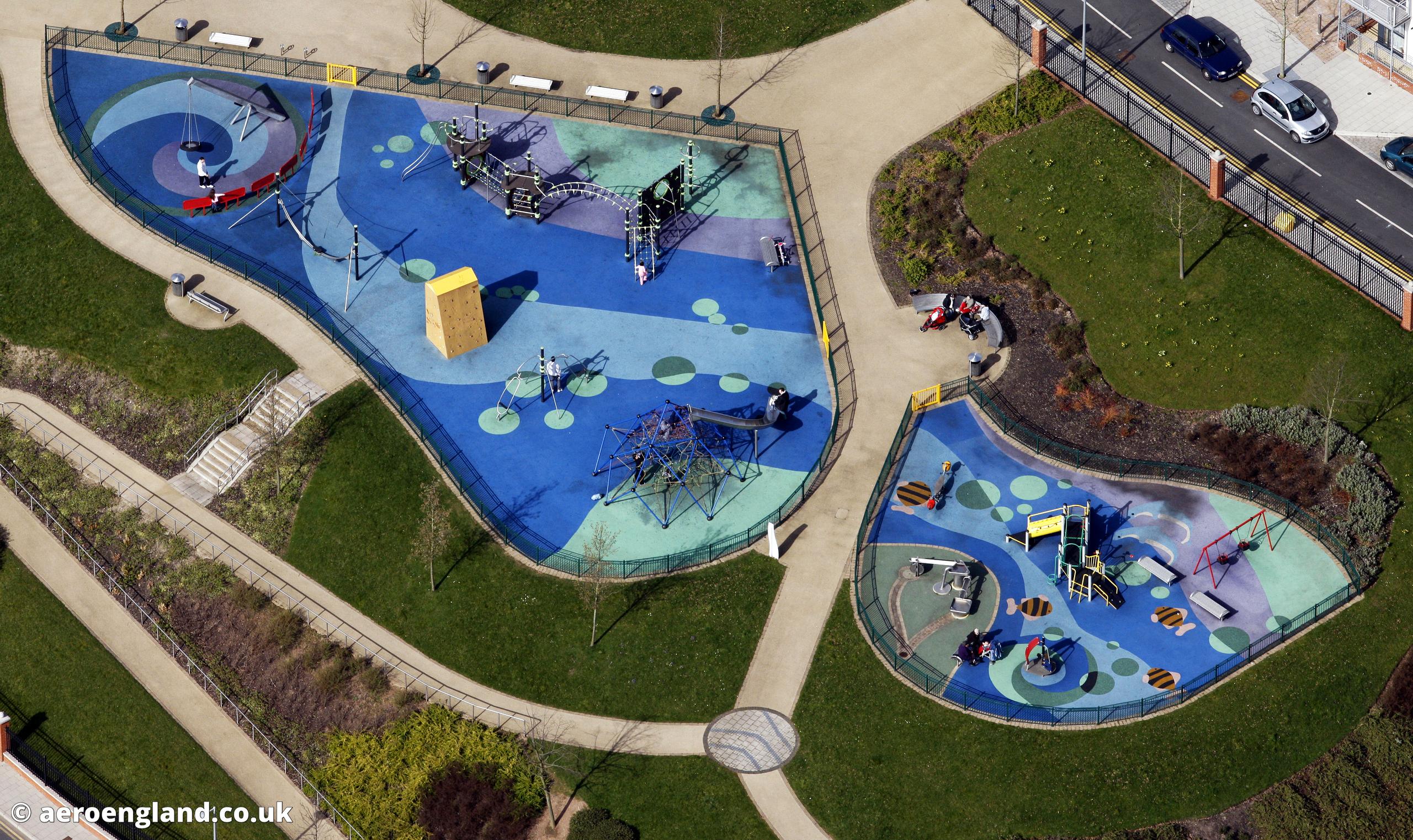 aerial photograph of playground at  Moonlit Park.Mosedale Way Birmingham, West Midlands B15 2BL