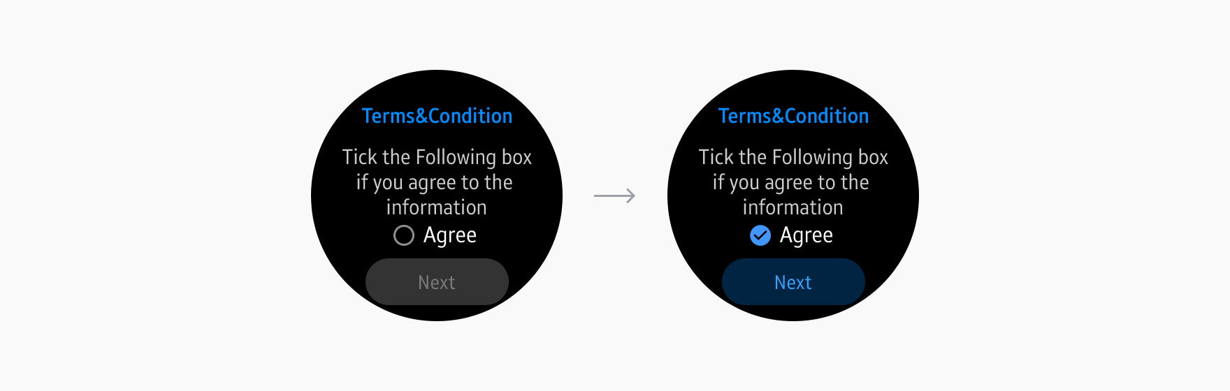Terms and conditions provide a checkbox below the content so users can agree or disagree.