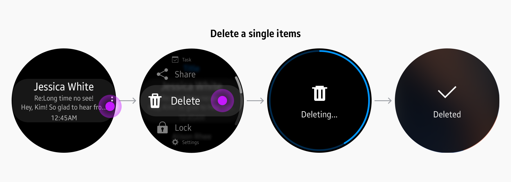 sers can access the Delete button through more options. Either multiselection or single selection is available, depending on the content.