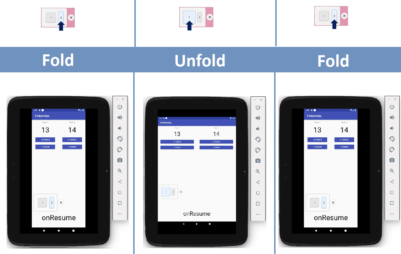 Figure 2 - Testing developed app on foldable emulator