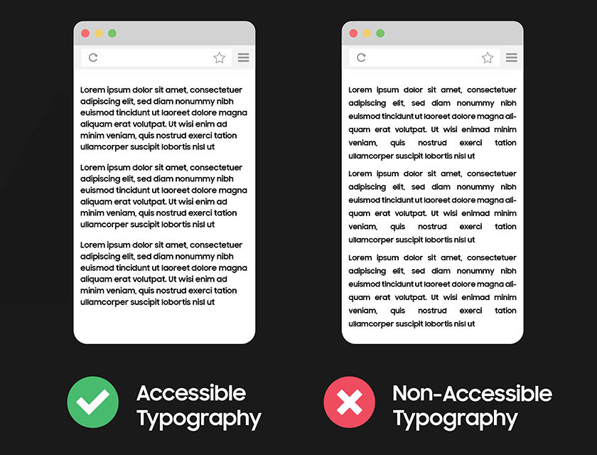 Image showing accessible versus non-accessible typography