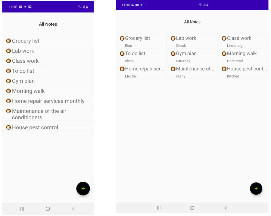 Large screen optimization of a note app