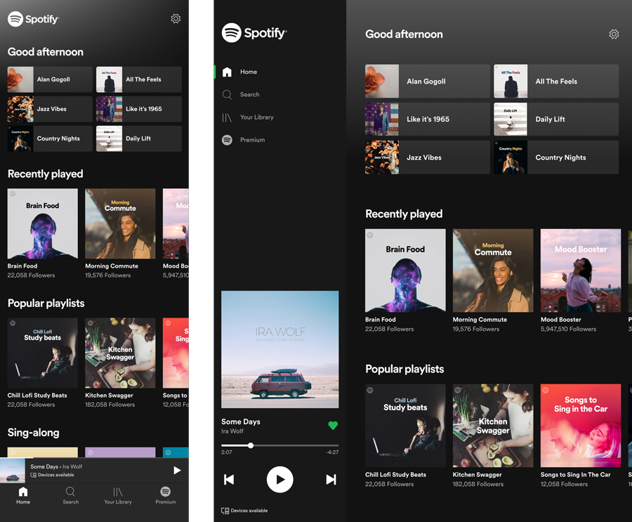 Responsive layout of the Spotify app