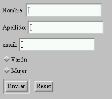 Ejemplo de representación de un formulario.