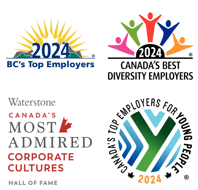 Logos of awards that TELUS has won in the careers space