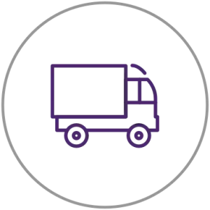 An image showing an icon of a shipping truck in a circle.