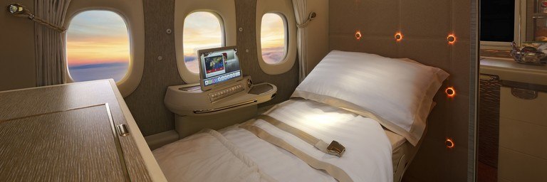 comfortable bed in Emirates Boeing 777 First Class