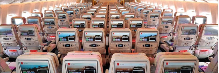 Emirates inflight entertainment screen in Economy Class on a Boeing 777