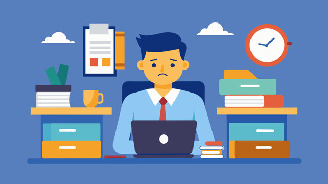 deadlines at work tired office worker man cartoon vector illustration