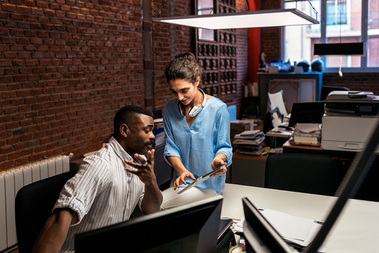 Business people analyzing documents