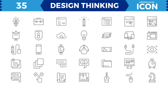 Set of pixel Perfect design thinking Icons. Simple line art style icons pack. Vector illustration,editable stroke.