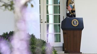 White House Podium close up with flowers