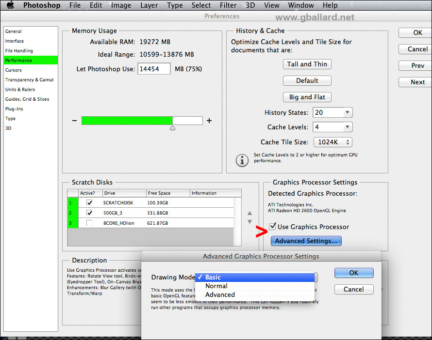 OpenGL Photoshop Settings