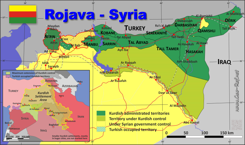 Karte Rojava - Verwaltungsstruktur - Bevölkerungsdichte 2018