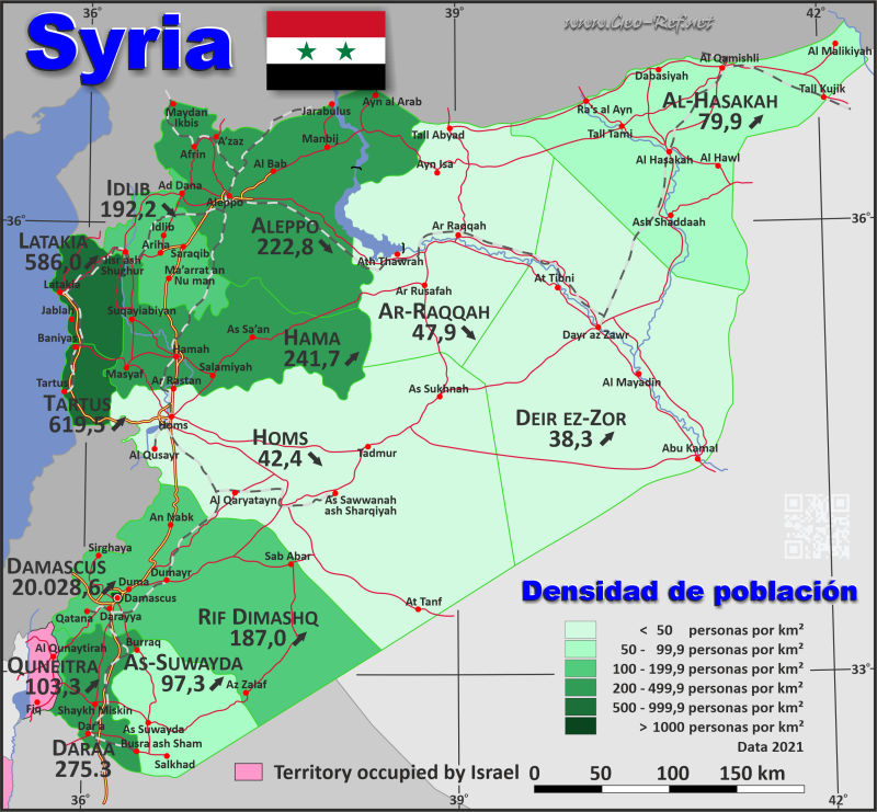 Karte Syrien - Verwaltungsstruktur - Bevölkerungsdichte 2021