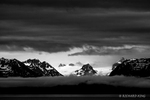 Black & white photograph of the Grewingk & Portlock Glaciers during a Seabird Ventures Scenic Wildlife Cruise from Homer Spit.
