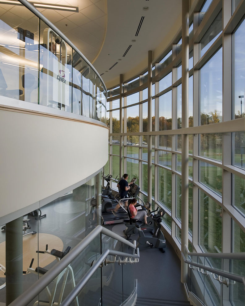 view to outside through curved glass wall