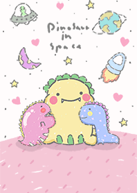 little dinosaur in space (pink pastel)