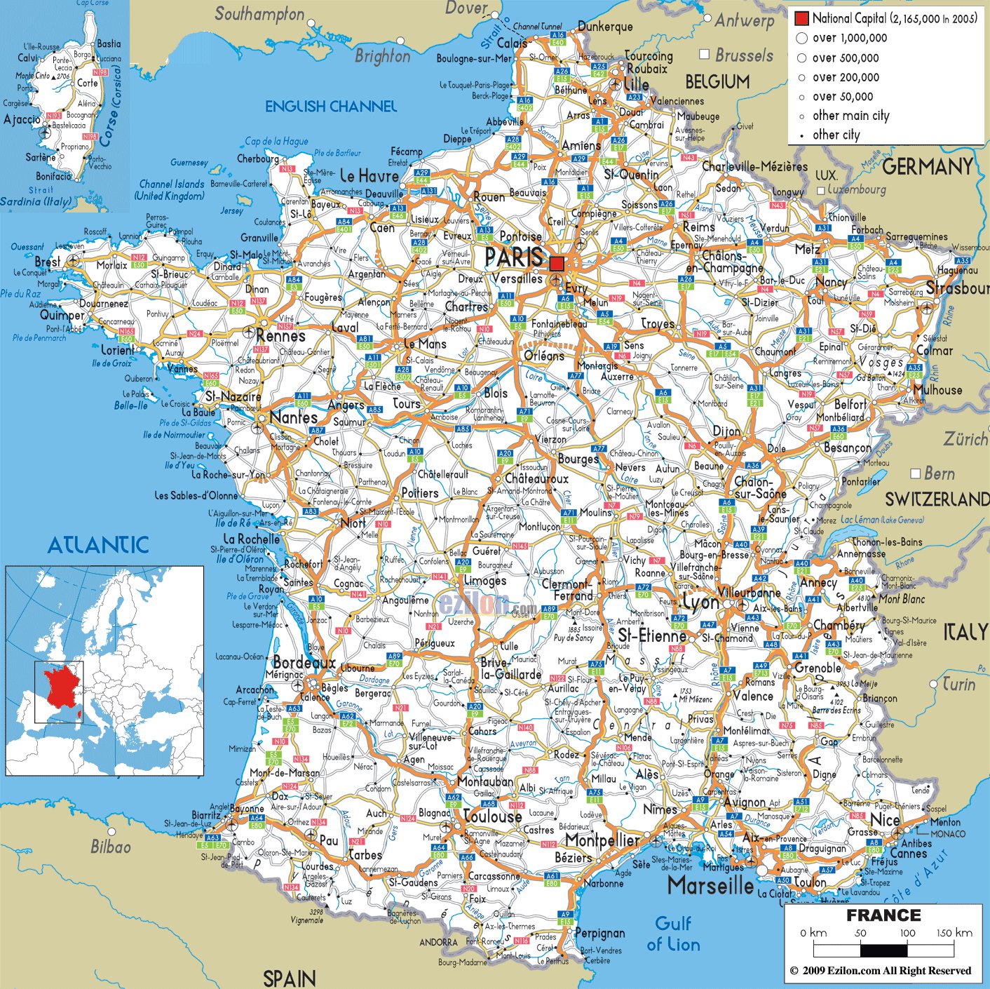 road map of france