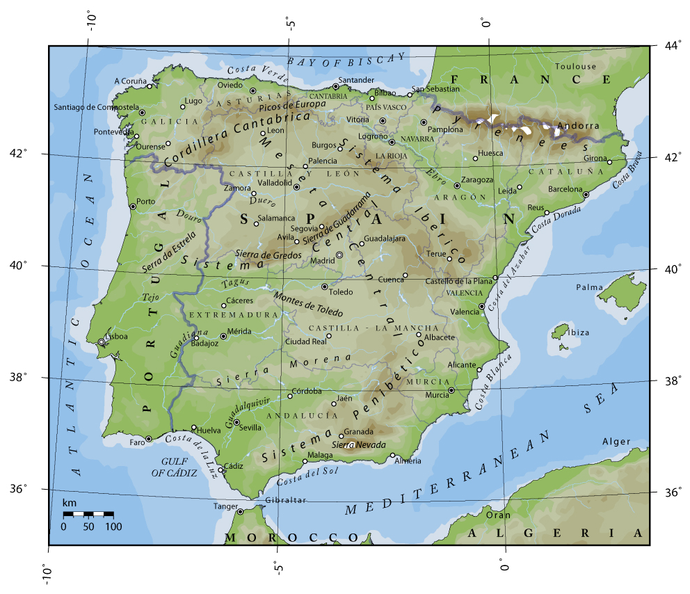 spain physical map