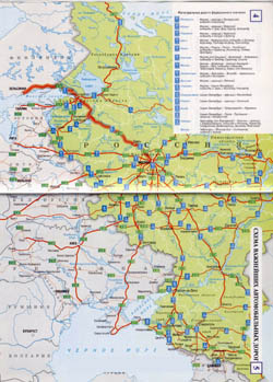 Detailed road map of the European part of Russia.