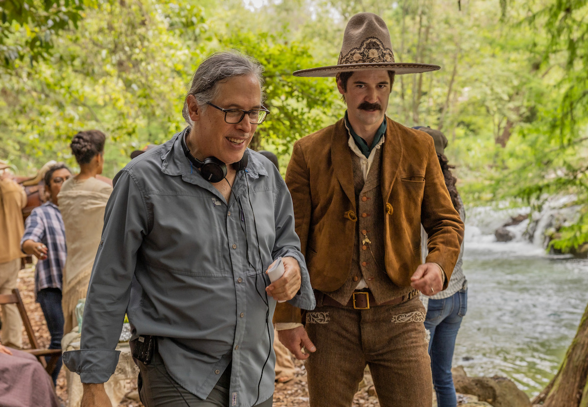 Director Rodrigo Prieto and Manuel García-Rulfo as Pedro Páramo on the set of ‘Pedro Páramo’