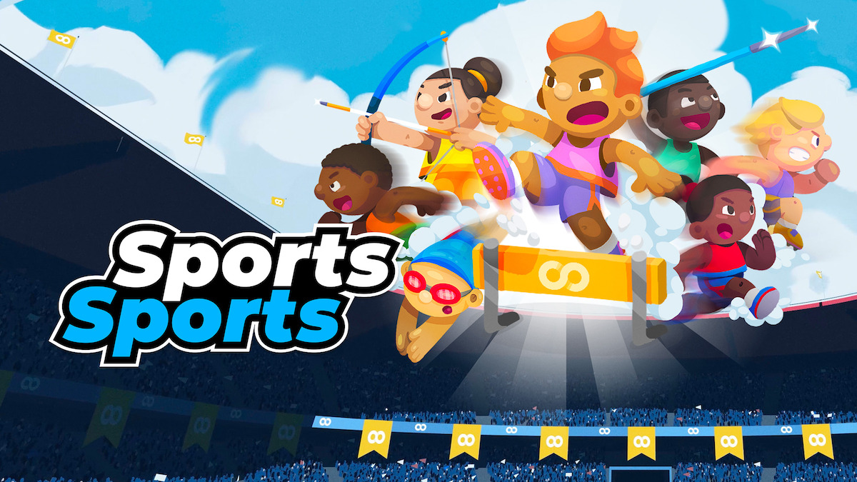 Sports Sports Key art - a group of characters running, jumping and archery amid a coleseum