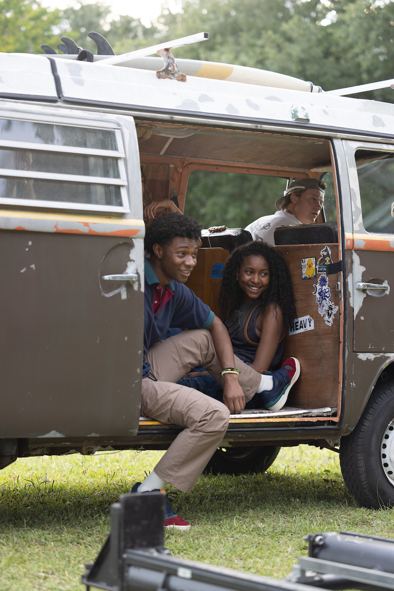 Carlacia Grant and Jonathan Daviss in the Outer Banks Season 4 BTS photos.