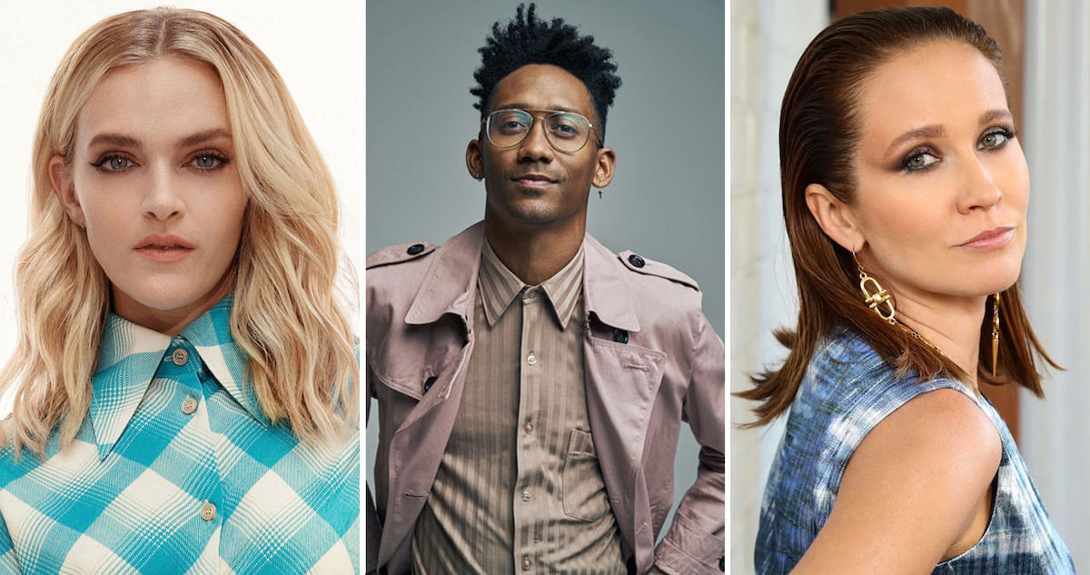 Headshots of Madeline Brewer, Griffin Matthews, and Anna Camp