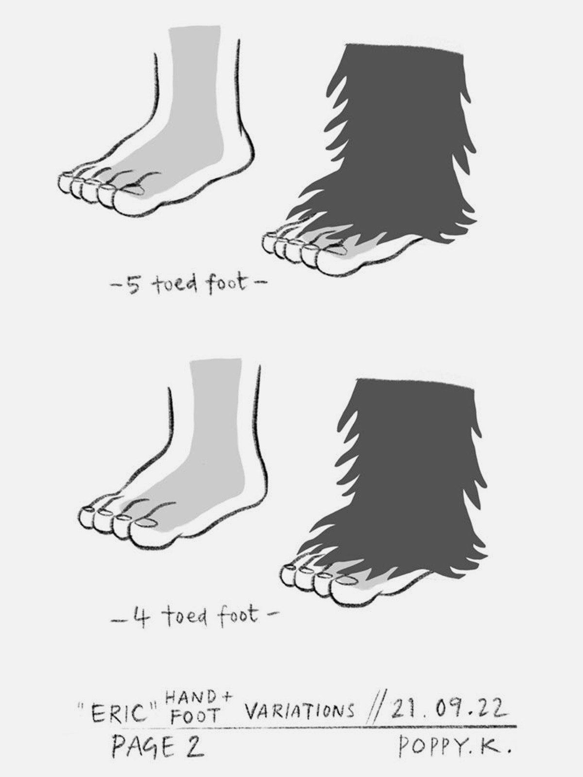 Sketches of the puppet’s feet in ‘Eric’