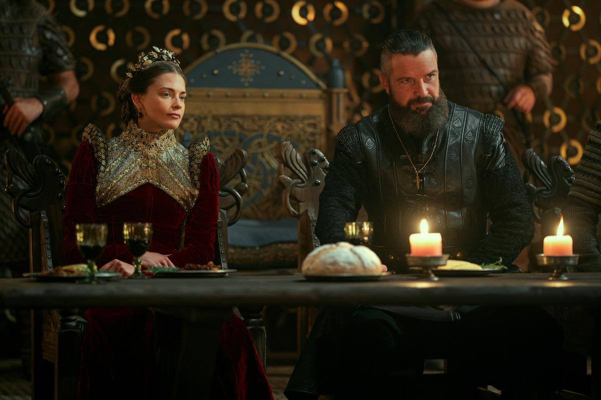 Laura Berlin as Emma and Bradley Freegard as King Canute in ‘Vikings: Valhalla’ Season 3