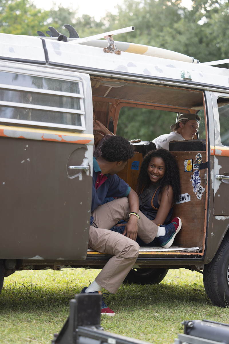 Carlacia Grant and Jonathan Daviss in the Outer Banks Season 4 BTS photos.