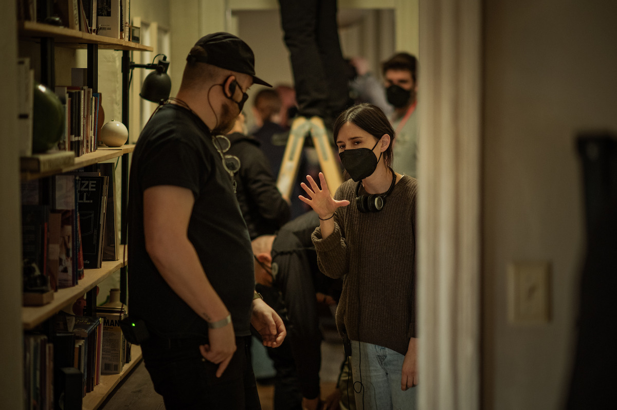 Director of Photography Menno Mans and Writer and Director Chloe Domont on the set of ‘Fair Play’.