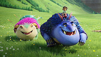 Two monsters run through a field in new animated movie 'Spellbound.'