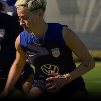 Three stills of athletes, Noah Lyles, Megan Rapinoe and Wout van Aert.