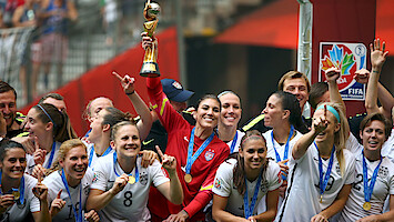 Hope Solo celebrates with the U.S. Women's Soccer Team.