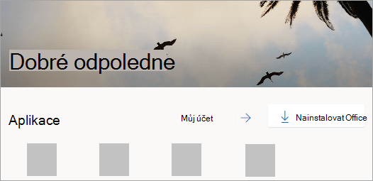 Snímek obrazovky s domovskou stránkou Office.com po přihlášení