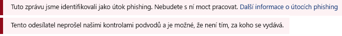 Snímek obrazovky červeného bezpečnostního pruhu ve zprávě Outlooku.