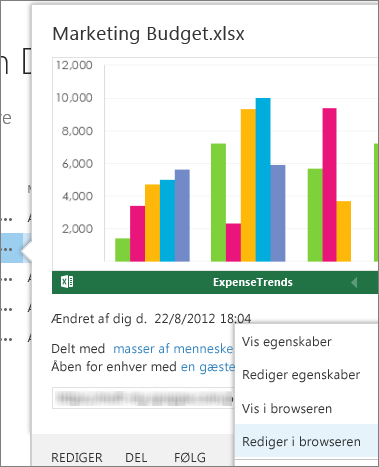 Eksempel på et Office-dokument i et SharePoint-bibliotek