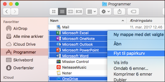 Flytte Office-apps til papirkurven