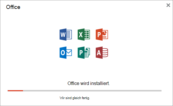 Zeigt das Fortschrittsdialogfeld an, das beim Installieren von Office angezeigt wird