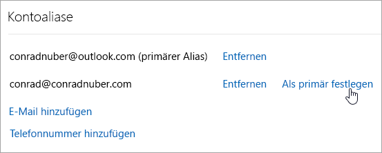 Ein Screenshot der Schaltfläche "Als primär festlegen"