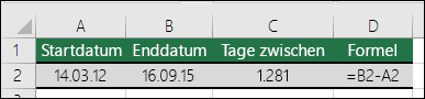 Berechnen der Differenz zwischen Datumsangaben