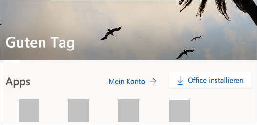 Screenshot der Office.com-Startseite nach der Anmeldung