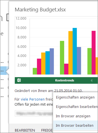 Vorschau eines Office-Dokuments in einer SharePoint-Bibliothek