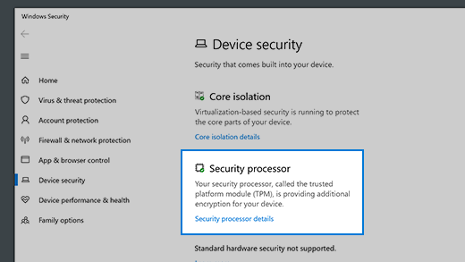 Security processor details link