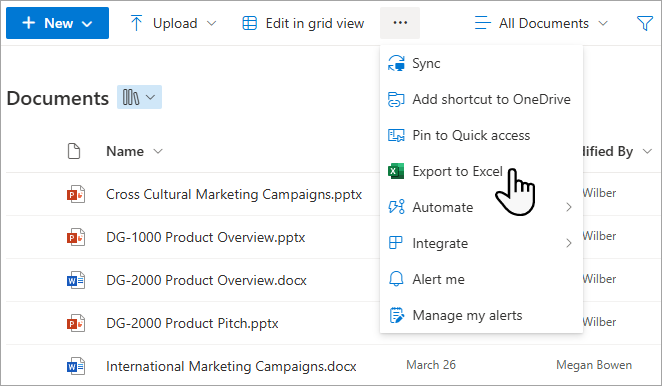 Export lists and libraries using Export to Excel.